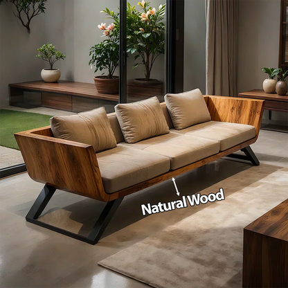 Handcrafted Solid Wood Cotton Sofa – Modern Minimalist Comfort - Woodenecho