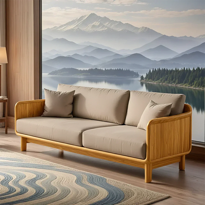 Handcrafted Solid Wood Cotton Sofa – Rustic Minimalist Design - Rustirawood
