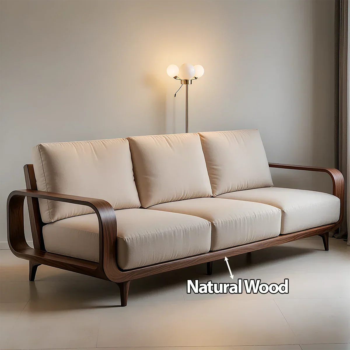 Handcrafted Solid Wood Cotton Sofa – Rustic Minimalist Design - Rustirawood