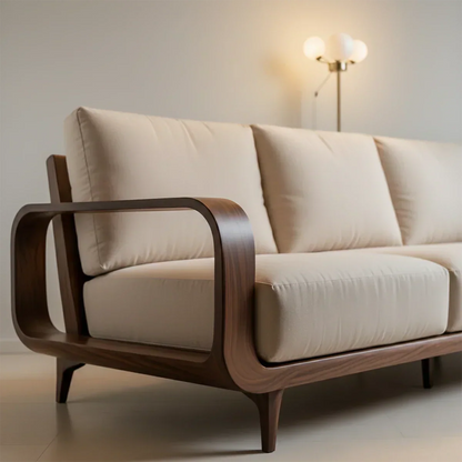 Handcrafted Solid Wood Cotton Sofa – Rustic Minimalist Design - Rustirawood