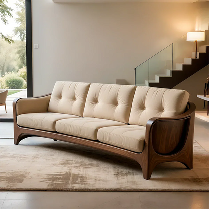 Handcrafted Solid Wood Cotton Sofa – Rustic Modern Comfort - Rustirawood