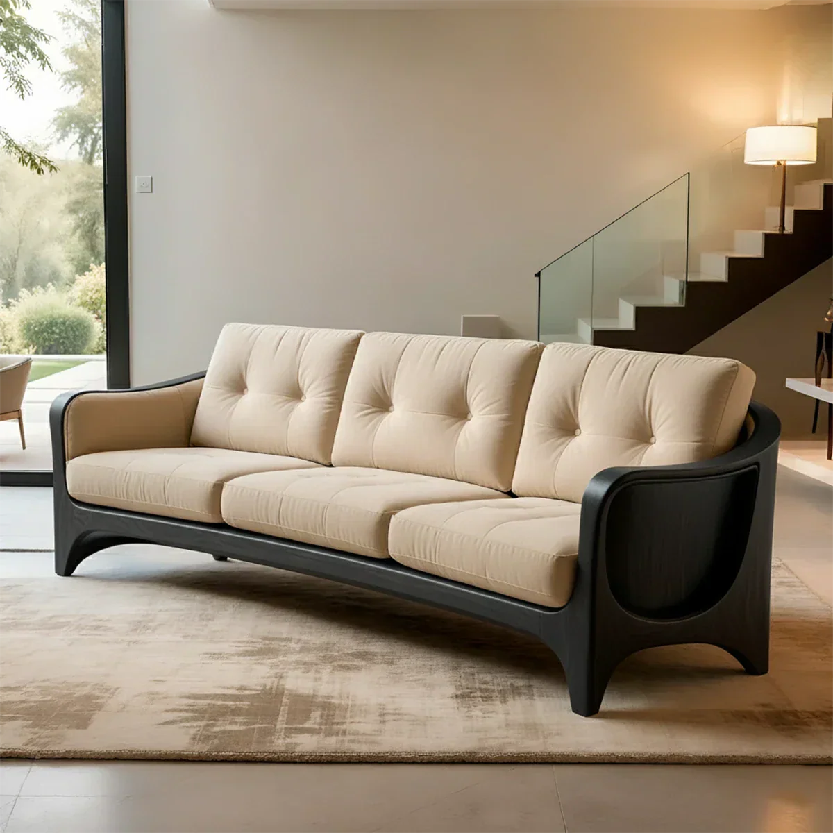 Handcrafted Solid Wood Cotton Sofa – Rustic Modern Comfort - Rustirawood