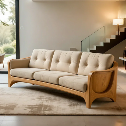 Handcrafted Solid Wood Cotton Sofa – Rustic Modern Comfort - Rustirawood