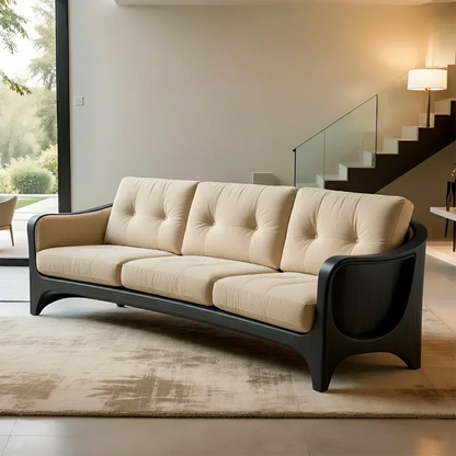 Handcrafted Solid Wood Cotton Sofa – Rustic Modern Comfort - Woodenecho