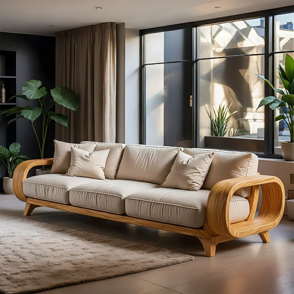 Handcrafted Solid Wood Cotton Sofa – Rustic Modern Living - Rustirawood