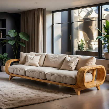 Handcrafted Solid Wood Cotton Sofa – Rustic Modern Living - Rustirawood