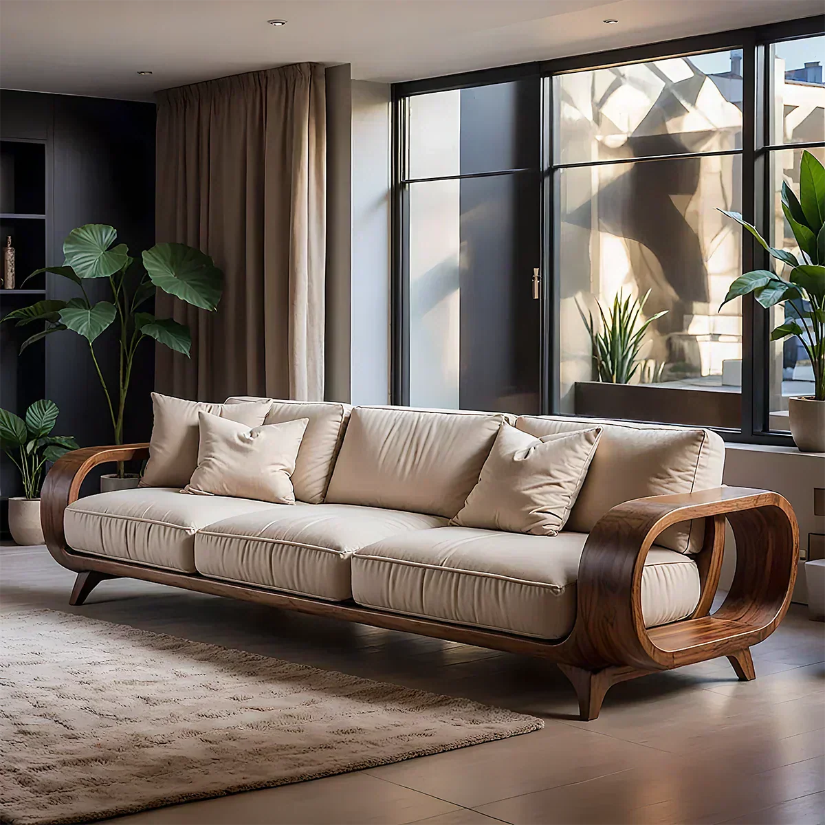 Handcrafted Solid Wood Cotton Sofa – Rustic Modern Living - Woodenecho