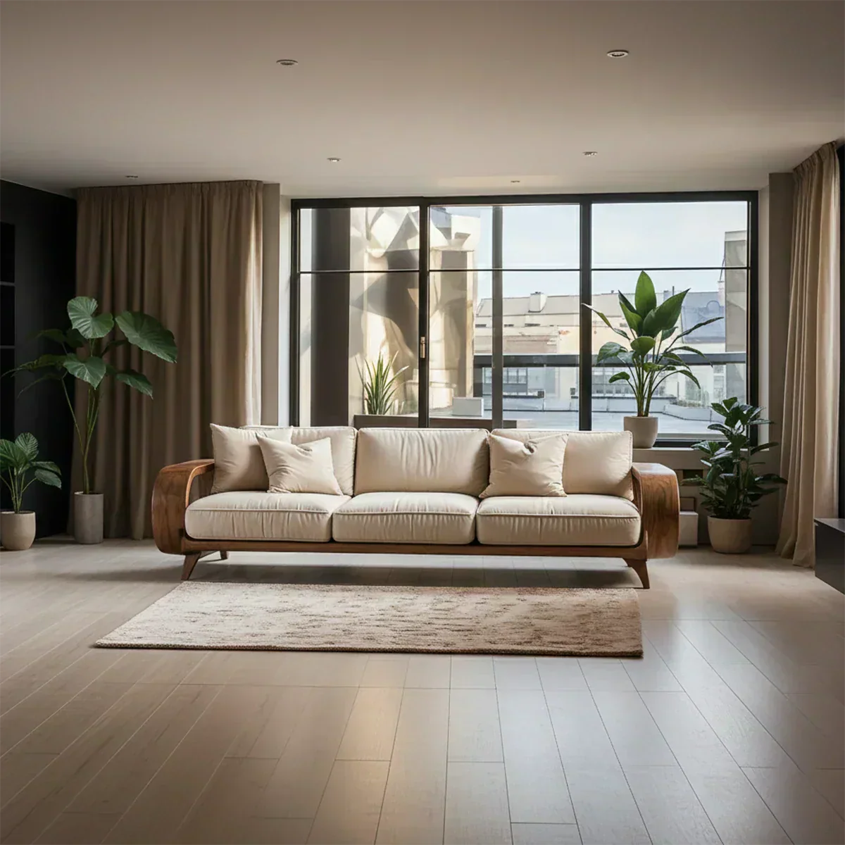 Handcrafted Solid Wood Cotton Sofa – Rustic Modern Living - Woodenecho