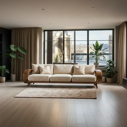 Handcrafted Solid Wood Cotton Sofa – Rustic Modern Living - Woodenecho