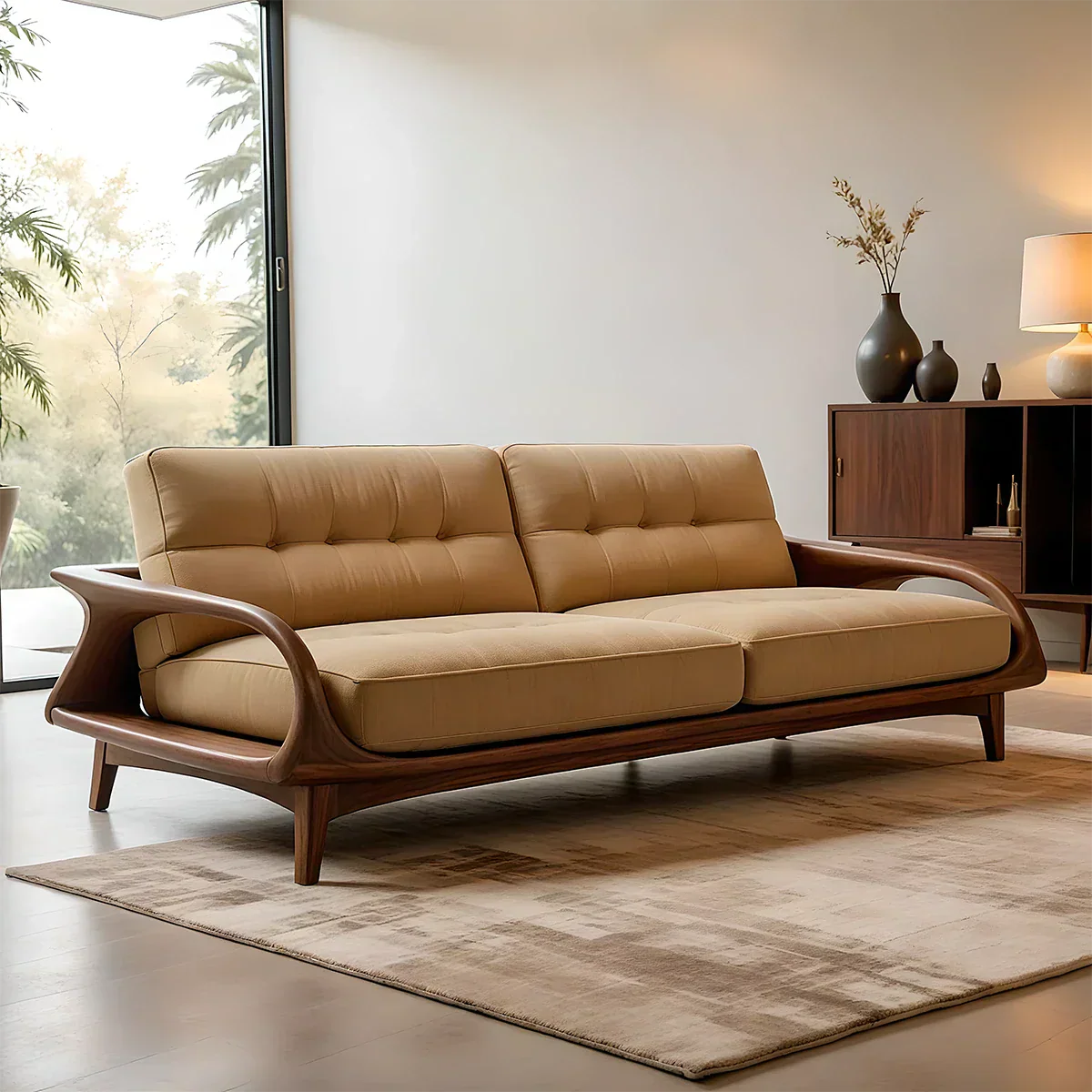 Handcrafted Solid Wood Cotton Sofa – Rustic Modern Lounge Design - Rustirawood