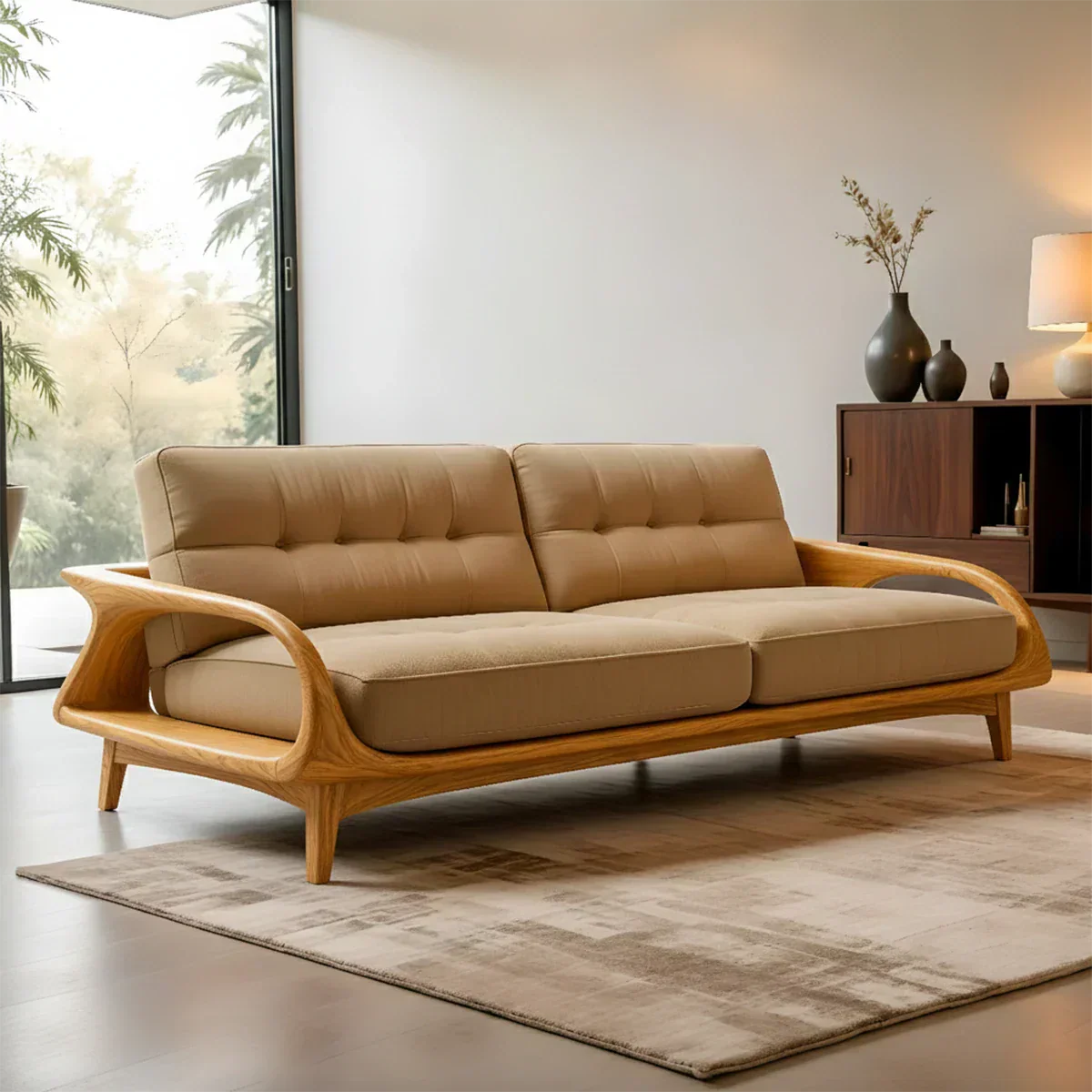 Handcrafted Solid Wood Cotton Sofa – Rustic Modern Lounge Design - Rustirawood