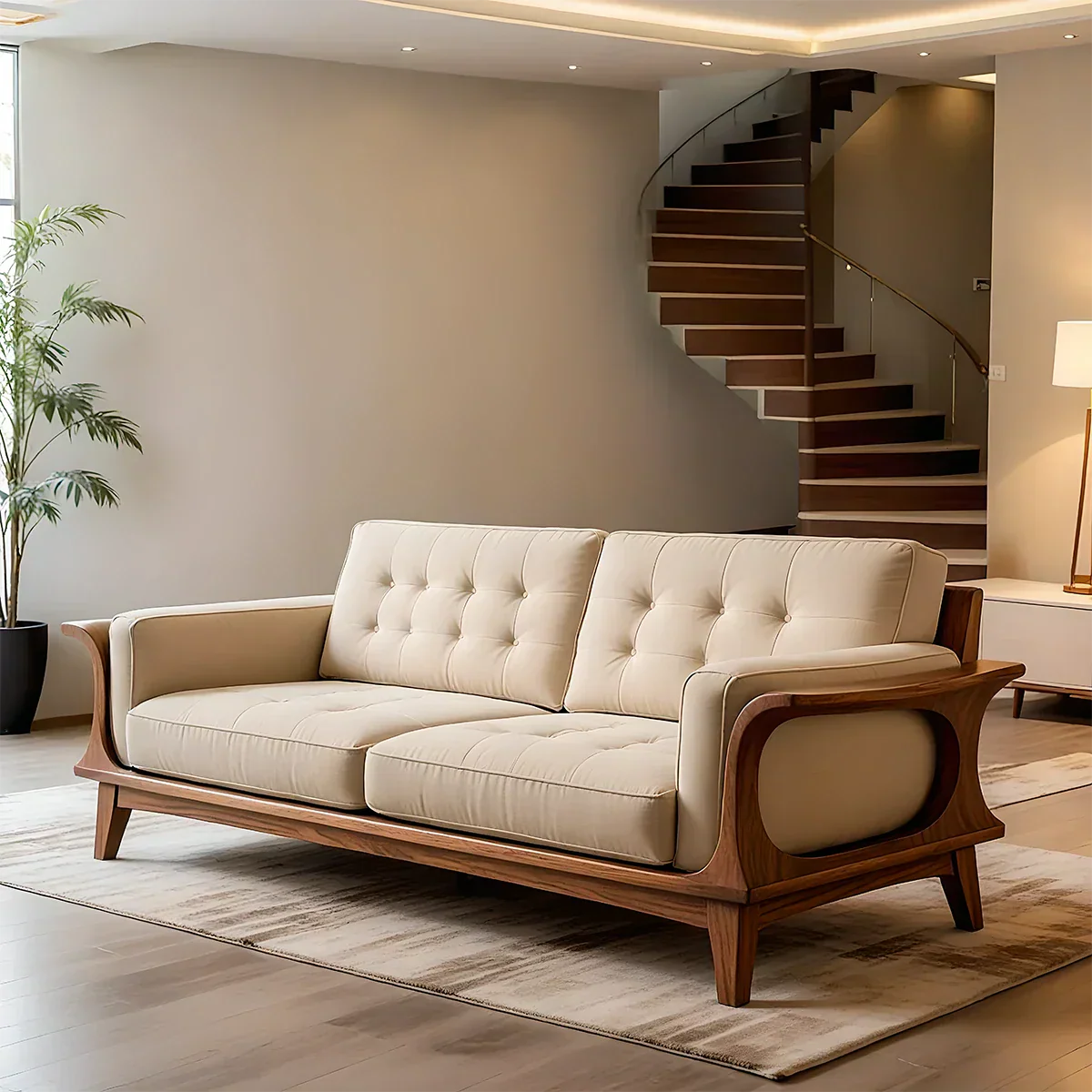 Handcrafted Solid Wood Cotton Sofa – Rustic Modern Minimalist Design - Rustirawood