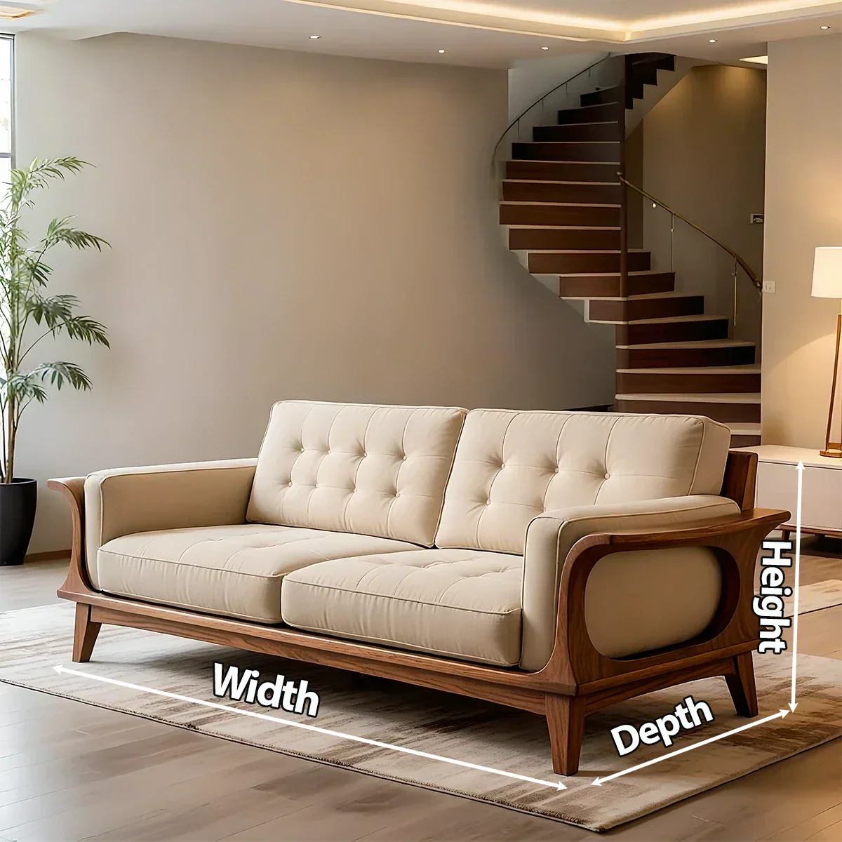 Handcrafted Solid Wood Cotton Sofa – Rustic Modern Minimalist Design - Rustirawood
