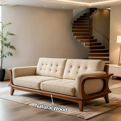 Handcrafted Solid Wood Cotton Sofa – Rustic Modern Minimalist Design - Rustirawood