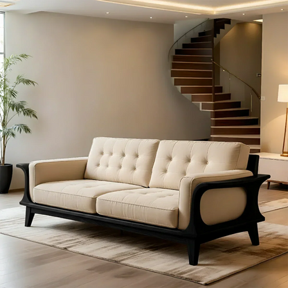 Handcrafted Solid Wood Cotton Sofa – Rustic Modern Minimalist Design - Rustirawood