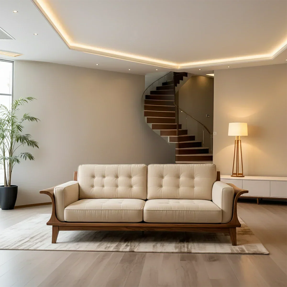 Handcrafted Solid Wood Cotton Sofa – Rustic Modern Minimalist Design - Rustirawood