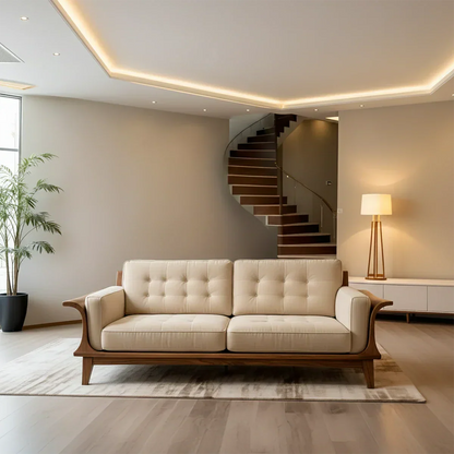 Handcrafted Solid Wood Cotton Sofa – Rustic Modern Minimalist Design - Rustirawood