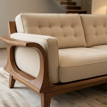 Handcrafted Solid Wood Cotton Sofa – Rustic Modern Minimalist Design - Rustirawood