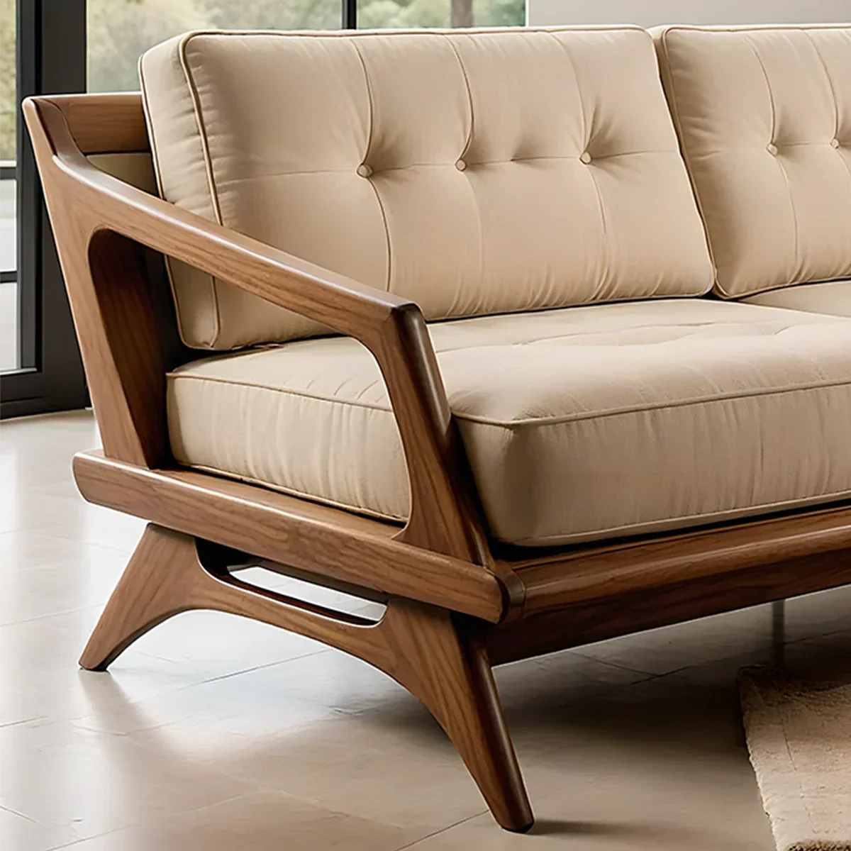 Handcrafted Solid Wood Cotton Sofa – Rustic Modern Minimalist Design - Rustirawood