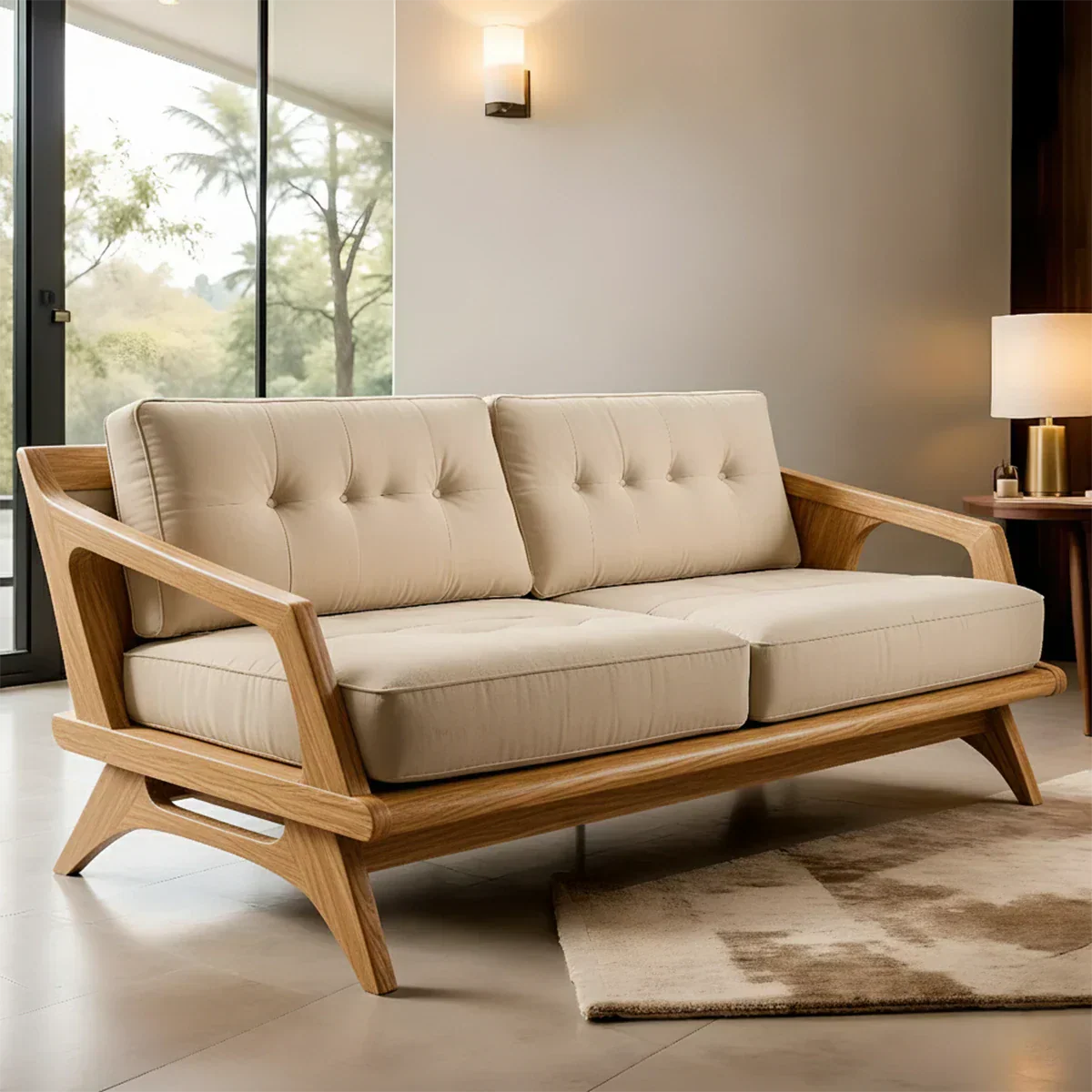 Handcrafted Solid Wood Cotton Sofa – Rustic Modern Minimalist Design - Rustirawood