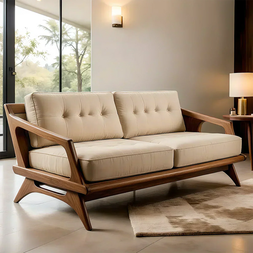 Handcrafted Solid Wood Cotton Sofa – Rustic Modern Minimalist Design - Woodenecho