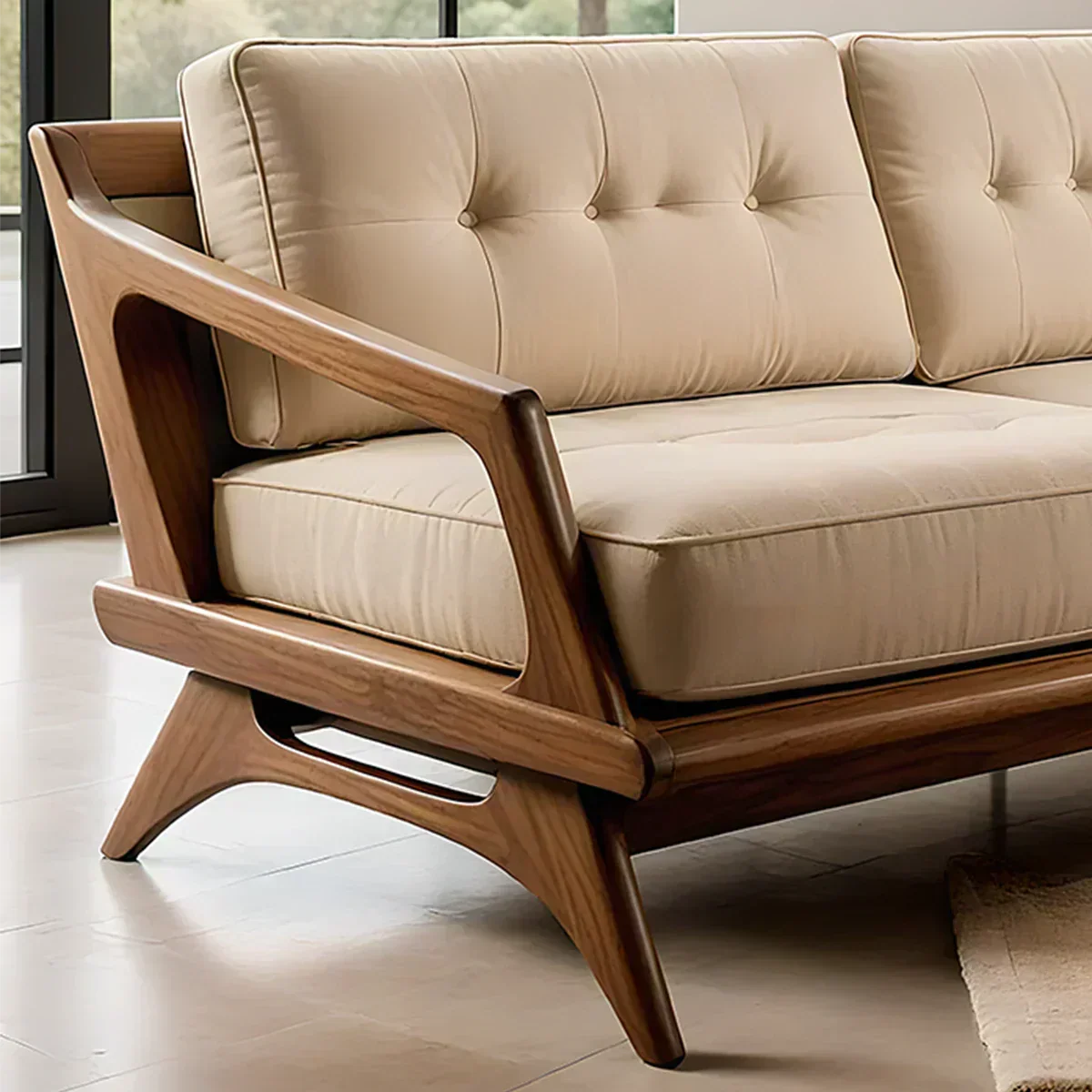 Handcrafted Solid Wood Cotton Sofa – Rustic Modern Minimalist Design - Woodenecho