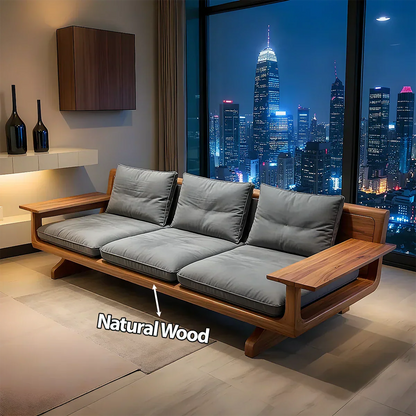 Handcrafted Solid Wood Cotton Sofa – Rustic Modern Minimalist - Rustirawood