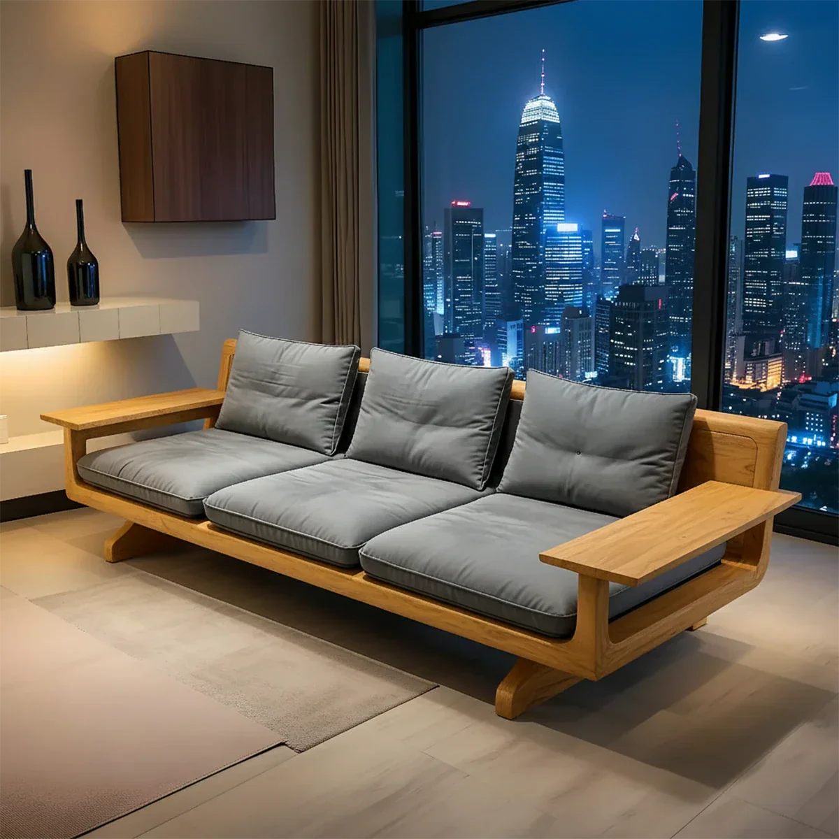 Handcrafted Solid Wood Cotton Sofa – Rustic Modern Minimalist - Rustirawood