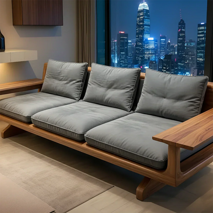 Handcrafted Solid Wood Cotton Sofa – Rustic Modern Minimalist - Rustirawood