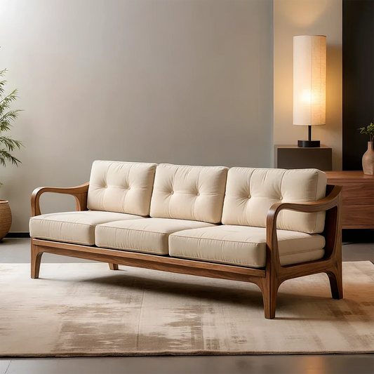 Handcrafted Solid Wood Cotton Sofa – Rustic Modern Minimalist - Rustirawood