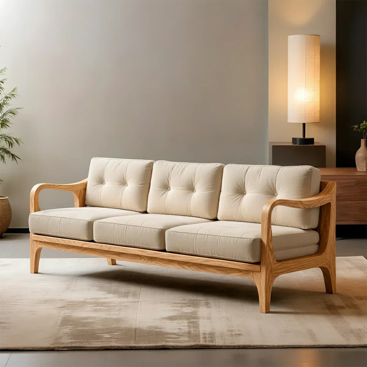 Handcrafted Solid Wood Cotton Sofa – Rustic Modern Minimalist - Rustirawood