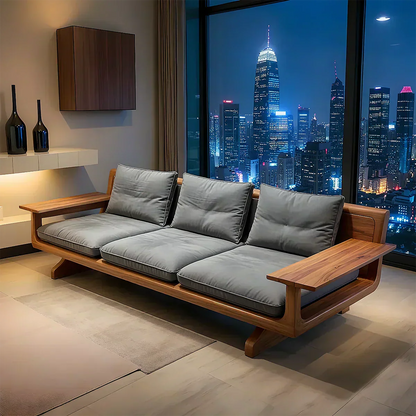 Handcrafted Solid Wood Cotton Sofa – Rustic Modern Minimalist - Woodenecho