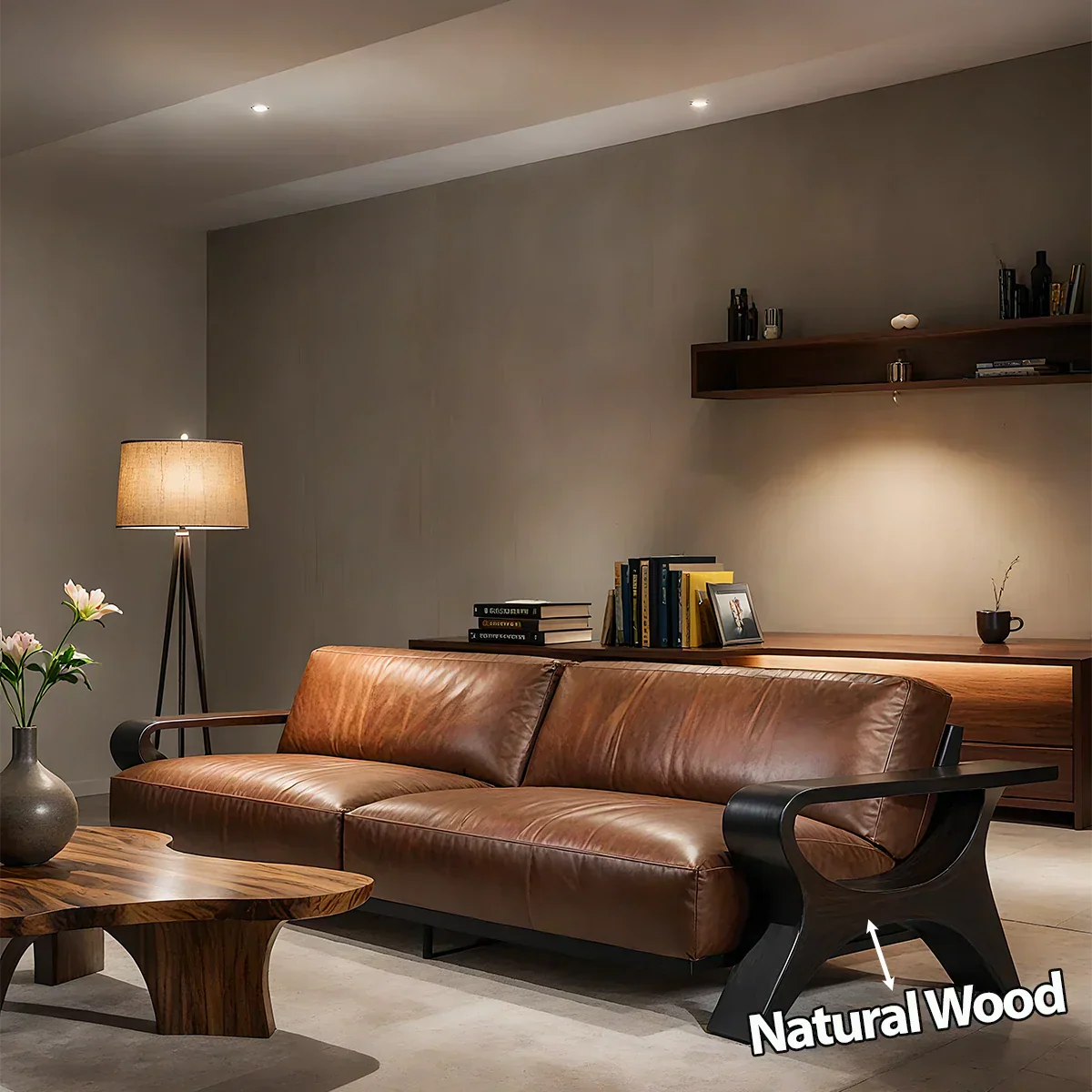 Handcrafted Solid Wood Leather Sofa – Modern Rustic Elegance - Rustirawood