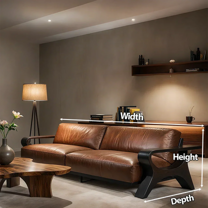 Handcrafted Solid Wood Leather Sofa – Modern Rustic Elegance - Rustirawood