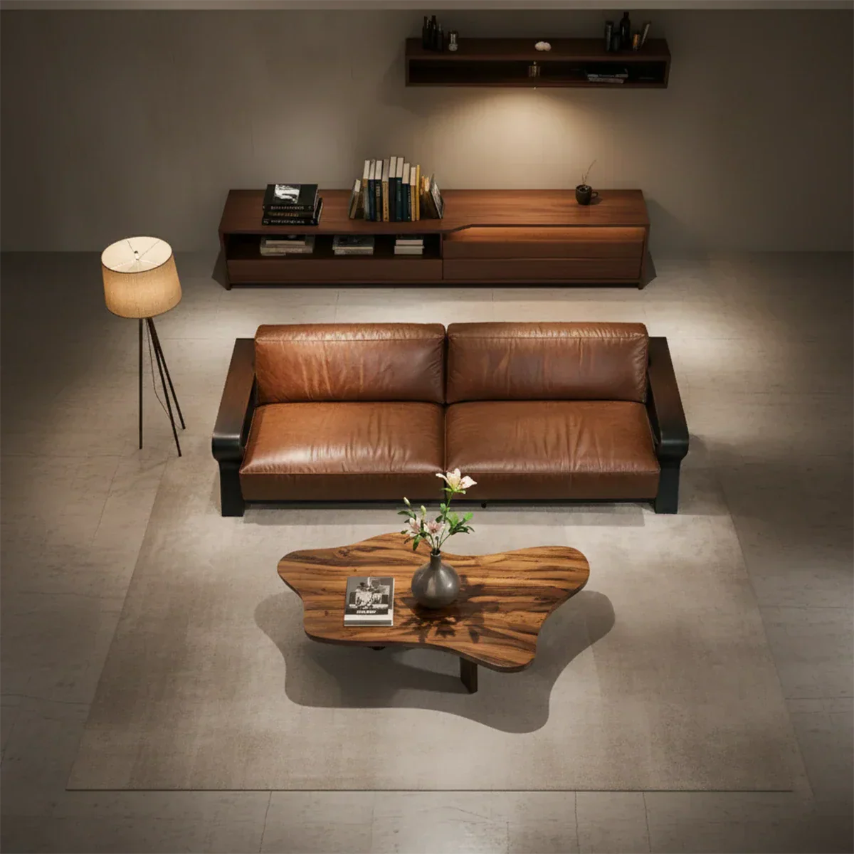 Handcrafted Solid Wood Leather Sofa – Modern Rustic Elegance - Rustirawood