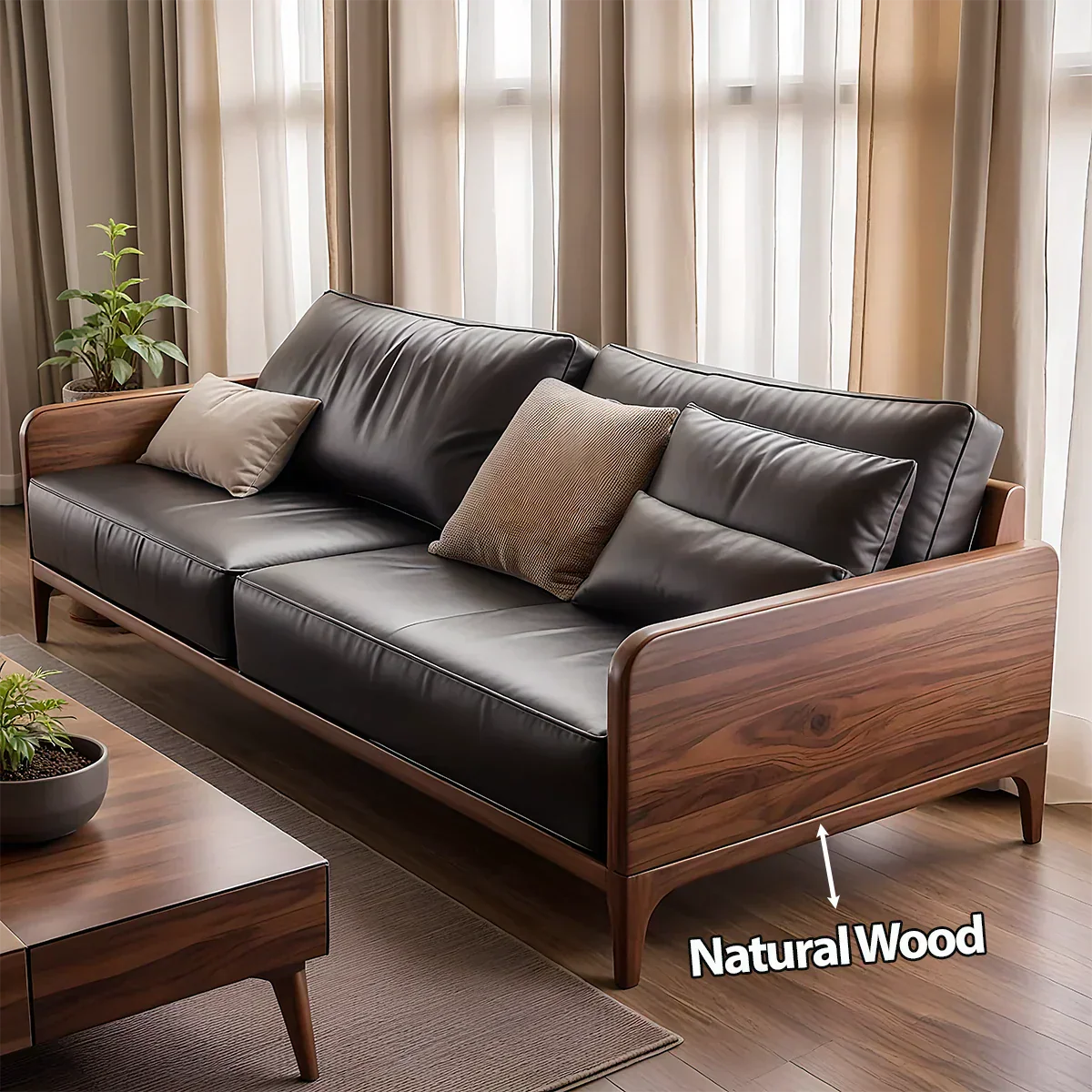 Handcrafted Solid Wood Leather Sofa – Premium Modern Design - Rustirawood