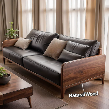Handcrafted Solid Wood Leather Sofa – Premium Modern Design - Rustirawood