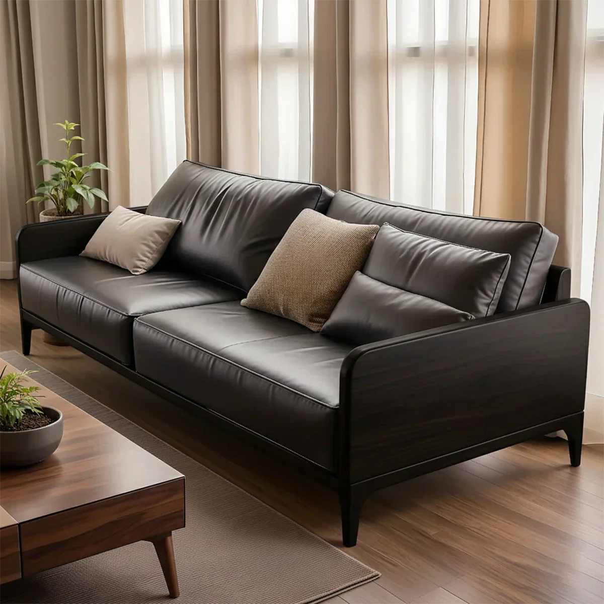 Handcrafted Solid Wood Leather Sofa – Premium Modern Design - Rustirawood