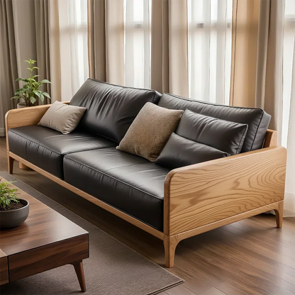 Handcrafted Solid Wood Leather Sofa – Premium Modern Design - Rustirawood