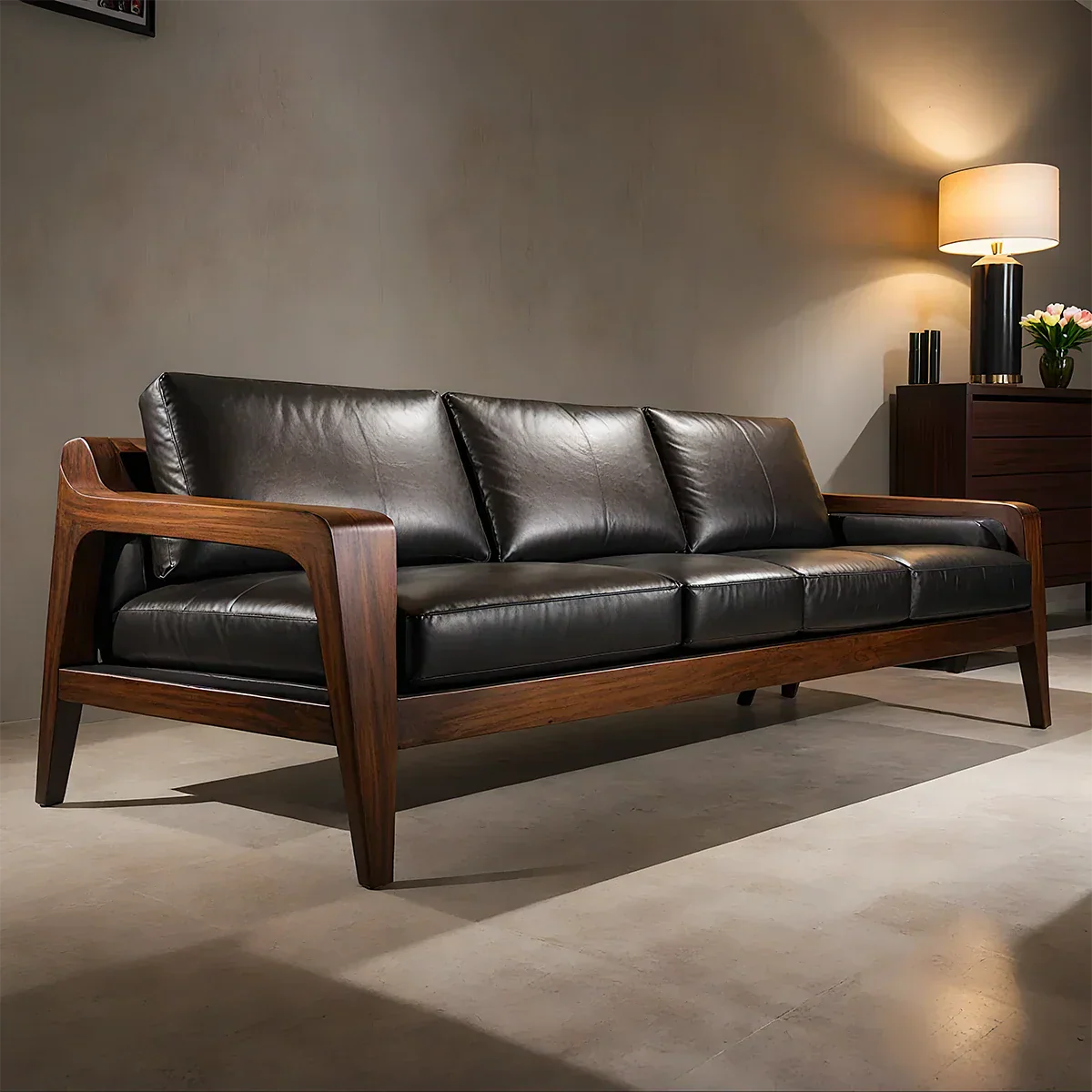Handcrafted Solid Wood Leather Sofa – Premium Modern Elegance - Rustirawood