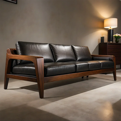 Handcrafted Solid Wood Leather Sofa – Premium Modern Elegance - Rustirawood