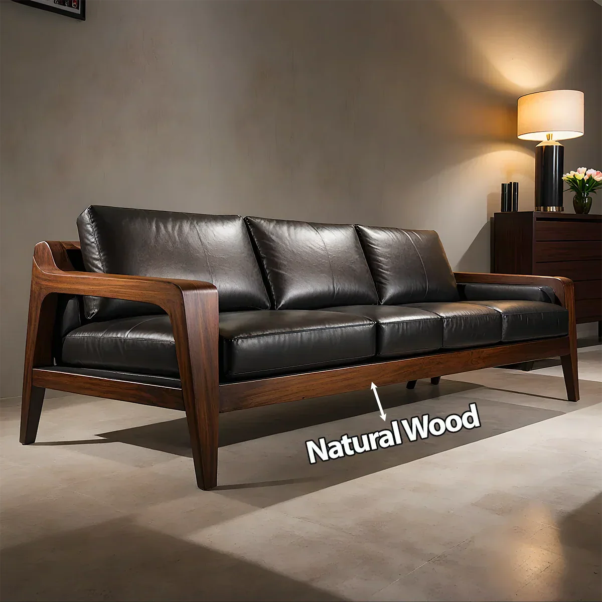 Handcrafted Solid Wood Leather Sofa – Premium Modern Elegance - Rustirawood