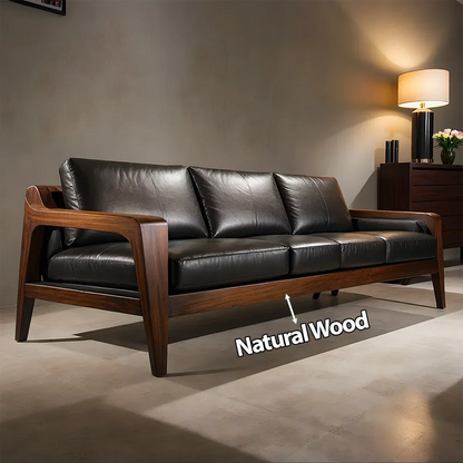 Handcrafted Solid Wood Leather Sofa – Premium Modern Elegance - Rustirawood