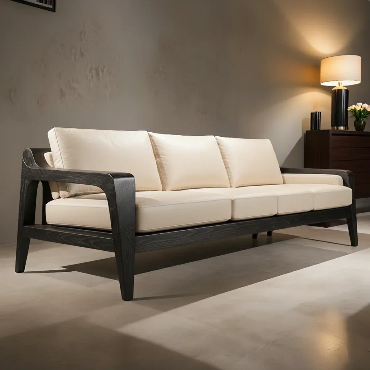 Handcrafted Solid Wood Leather Sofa – Premium Modern Elegance - Rustirawood