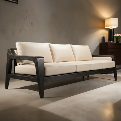 Handcrafted Solid Wood Leather Sofa – Premium Modern Elegance - Rustirawood