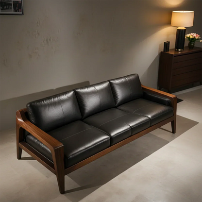 Handcrafted Solid Wood Leather Sofa – Premium Modern Elegance - Rustirawood
