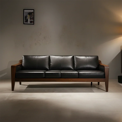 Handcrafted Solid Wood Leather Sofa – Premium Modern Elegance - Rustirawood