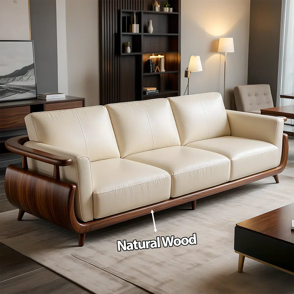 Handcrafted Solid Wood Leather Sofa – Rustic Modern Premium Design - Rustirawood