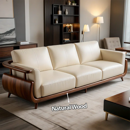 Handcrafted Solid Wood Leather Sofa – Rustic Modern Premium Design - Rustirawood
