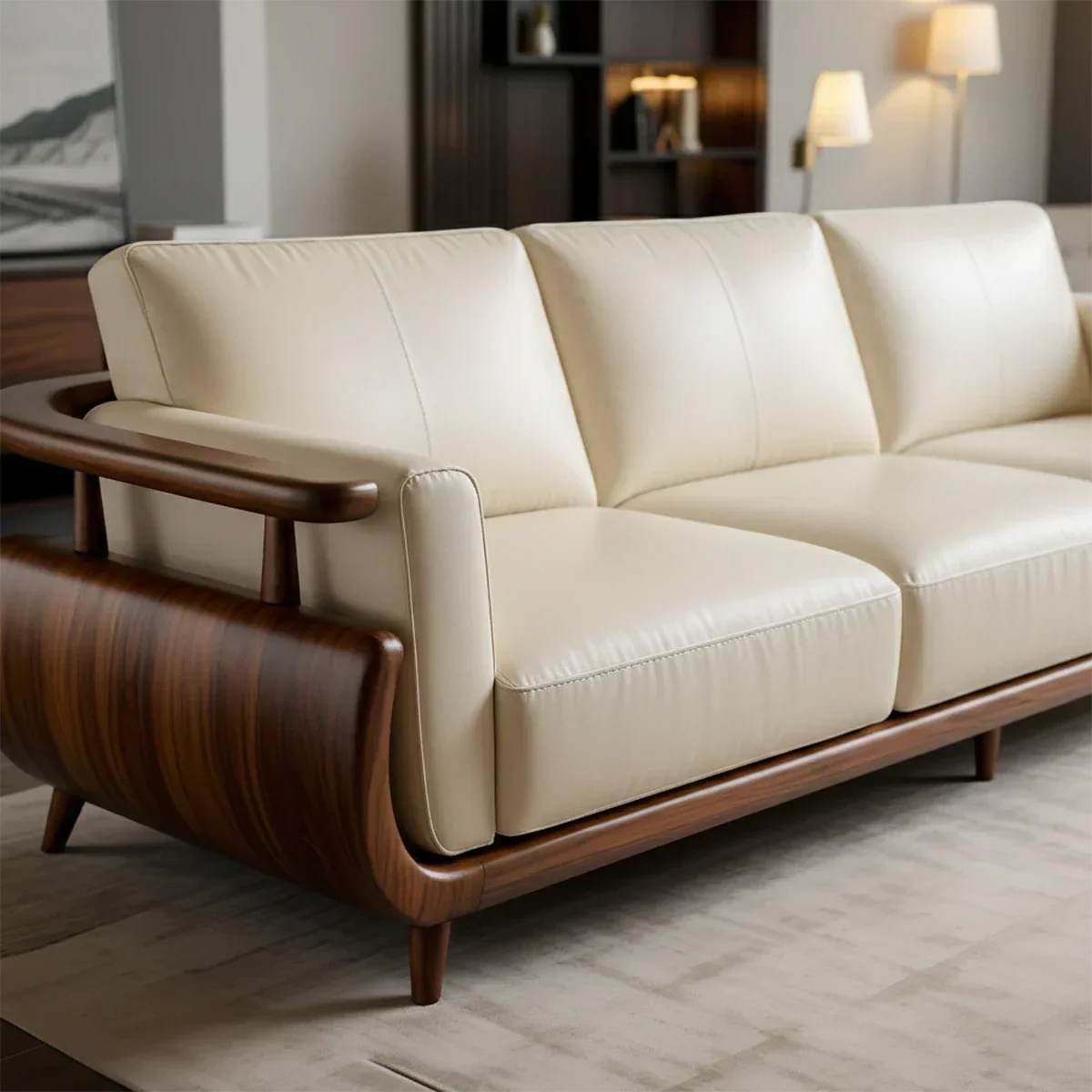 Handcrafted Solid Wood Leather Sofa – Rustic Modern Premium Design - Rustirawood